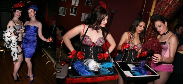 Michelle L'amour (left, in blue) appears at the L'amour Couture Launch Party last month...