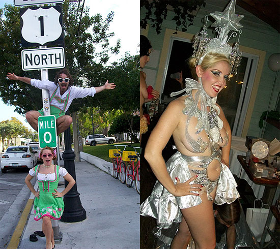 Left: Monkey and I wore pastel colors to try to fit in while sight-seeing at Mile Marker Zero. Key West is the southern most part of the continental United States.   Right: Co-Producer of the KWHE, Tatah Dujour.   ©Trixie Little